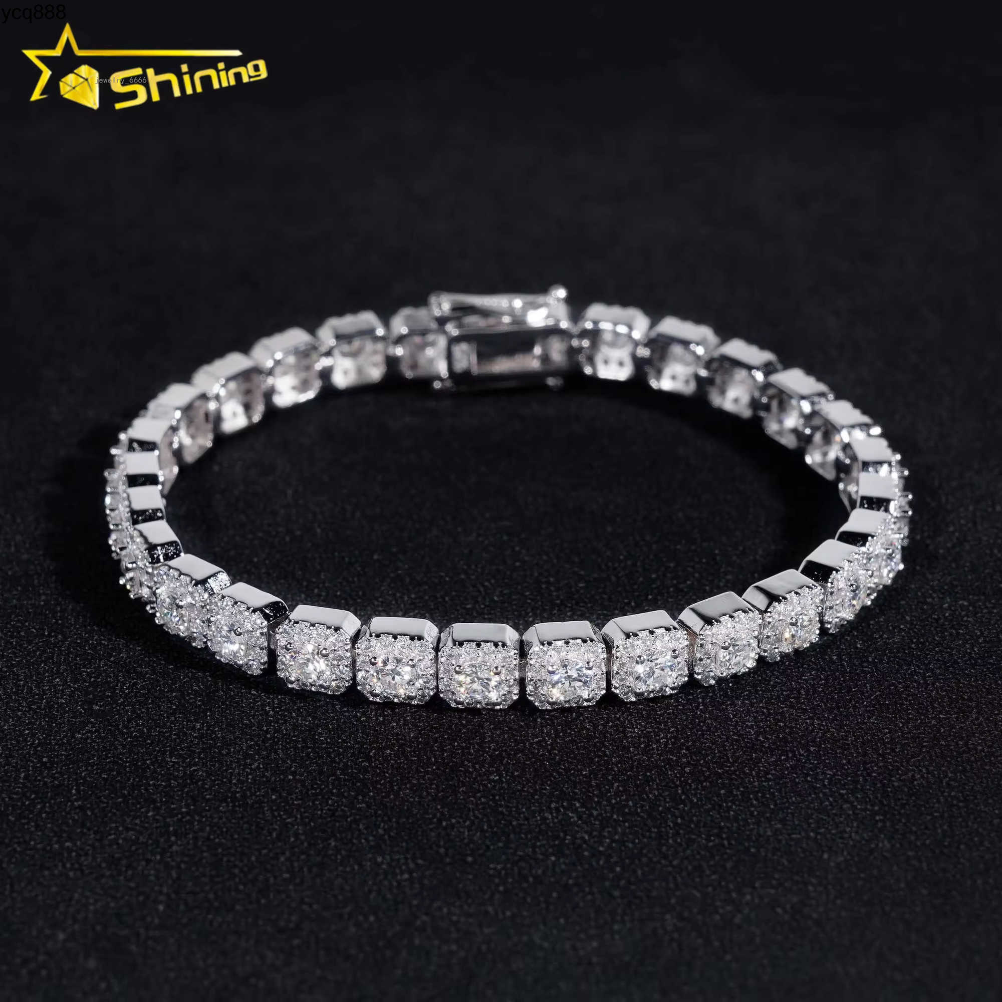 New Trendy Hip Hop Tennis Bracelet 6mm 925 Silver Vvs Moissanite Cluster Tennis Bracelet Women Men Fine Jewelry