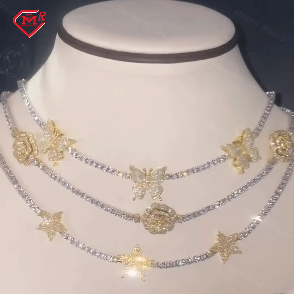 Customized Mens Vvs Chain Waterproof 4mm Sier Clover Heart Women Iced Out Dia Moissanite Tennis