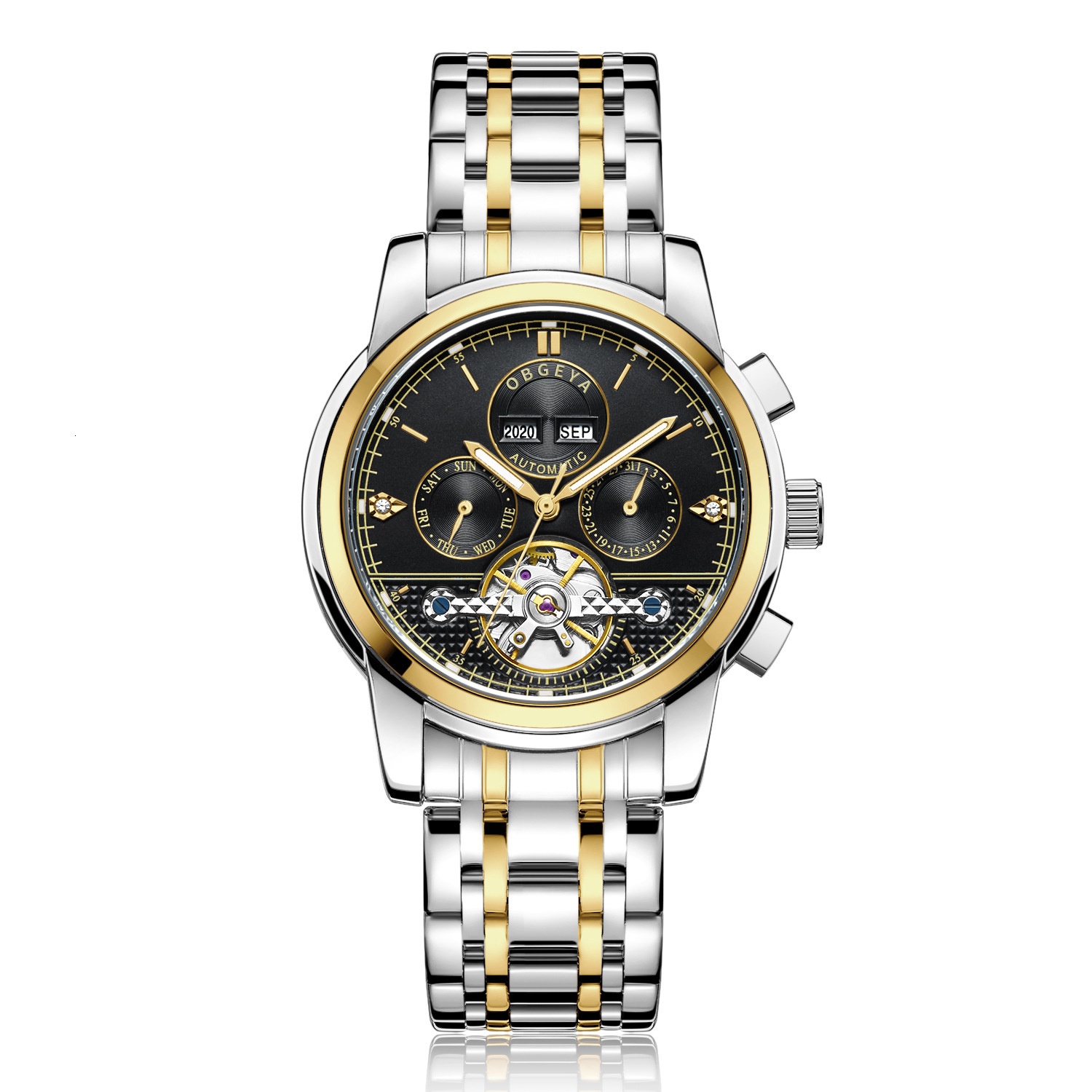 Men's Fashionable Waterproof Skeleton Automatic Mechanical Watch with Stainless Steel Band