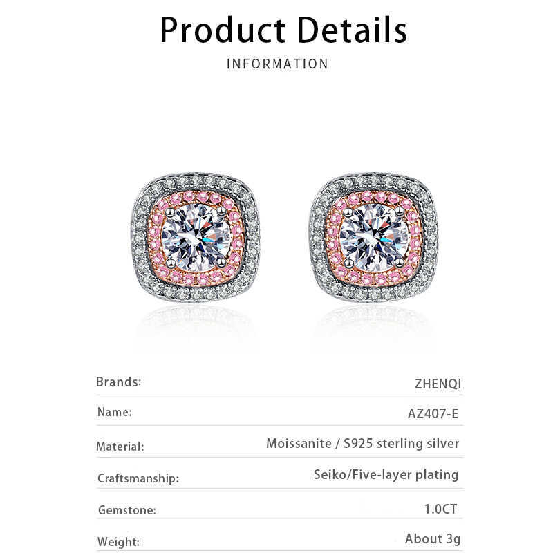 High quality exquisite jewelry wholesale S925 sterling silver Stud earrings plated two-color 1CT moissanite earrings for women