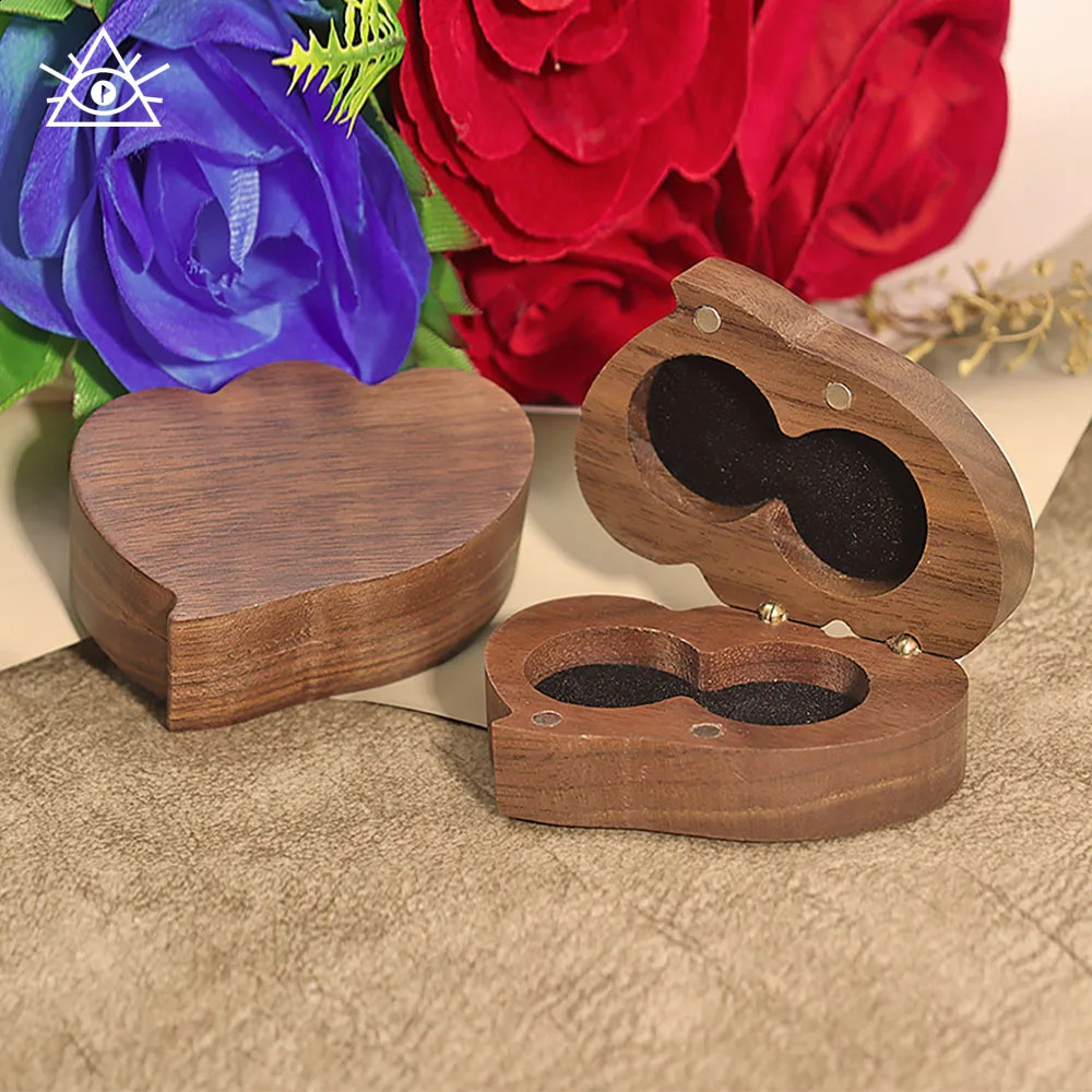 Double Love Black Walnut Solid Wood Jewelry Storage Box Personality Creative Chinese Style Wooden Ring Box Heart 250106