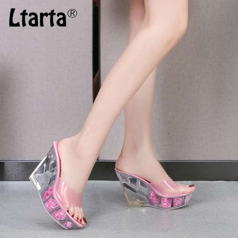 LTARTA 10Cm Sexy Nightclub High Heels Wer Heel Women's Catwalk Pole Dance Shoes Crystal Wedge Sandals Lfd-1101-8