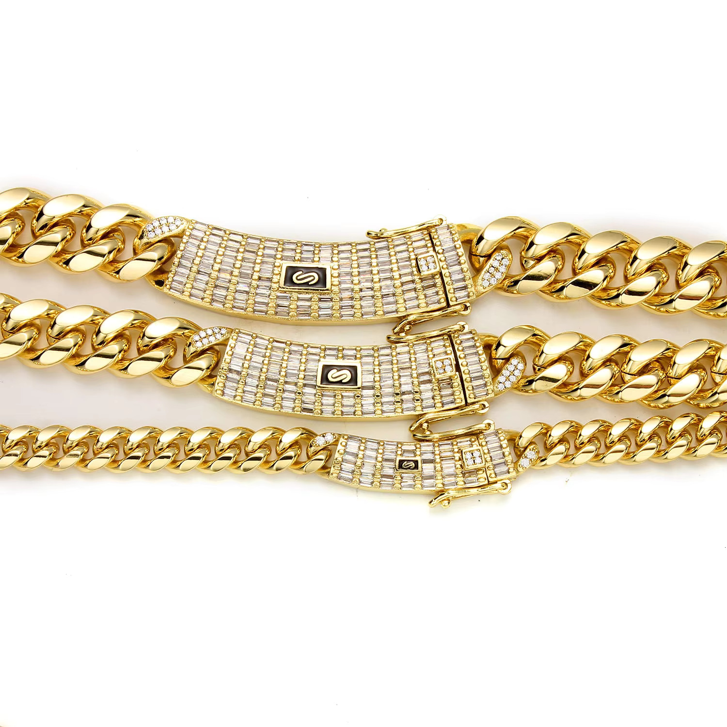 Hot Sale Monaco 14k Gold Plated Men Iced Out Bracelet Miami Cuban k Chain Stainless Steel Necklace