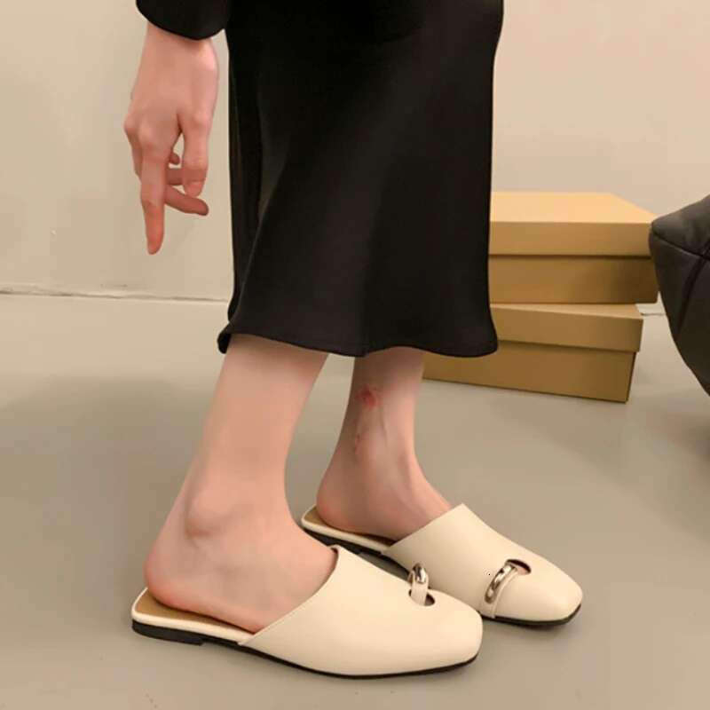 Novelty Design Slippers Women's Square Toe Mules Shoes 2024 Summer New Cow Leather Ladies Fashion Out Door Slipper Dcfh233