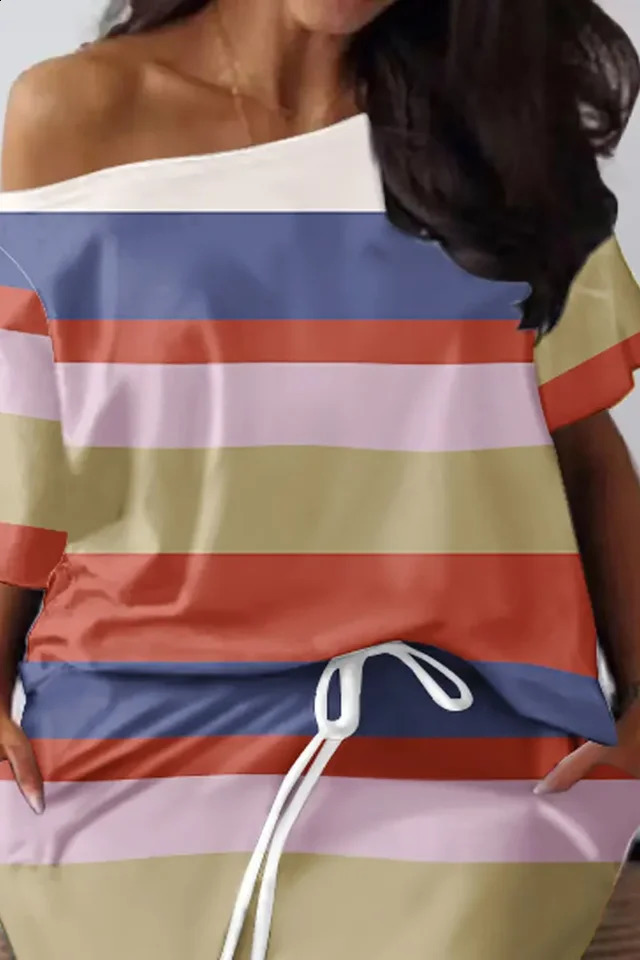 Plus Size Multicolor Casual All Over Print With Pocket Two Piece Skirt Sets 250106