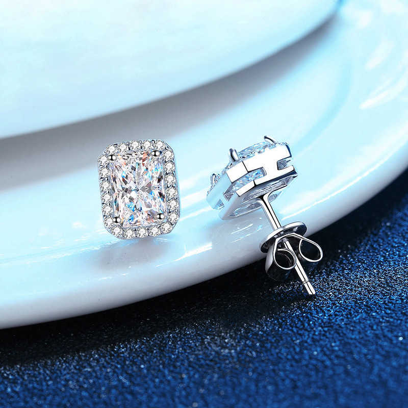 Wholesale Luxury 1CT Emeralds radiant Cut GRA Moissanite Diamond Wedding stud Earring for Women 925 Sterling Silver fine Jewelry