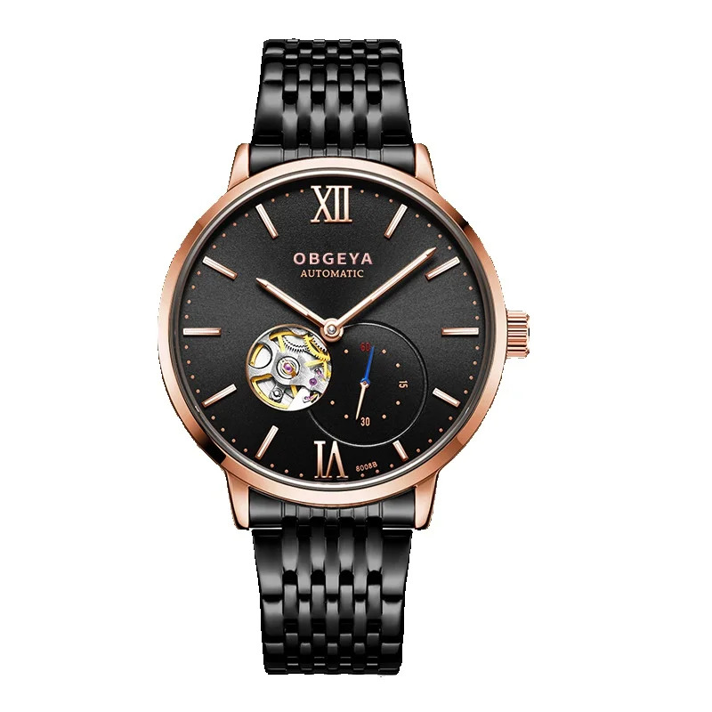 Ultra-Thin Skeleton Tourbillon Automatic Mechanical Watch with Night Glow and 30M Waterproof Stainless Steel Band