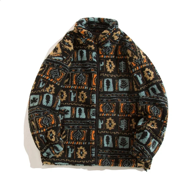 Harajuku Trendy Lambswool Jacket Men 2025 Autumn Winter Vintage Warm Fleece Coats Couple Zipper Loose Hip Hop Hipster Streetwear 250107