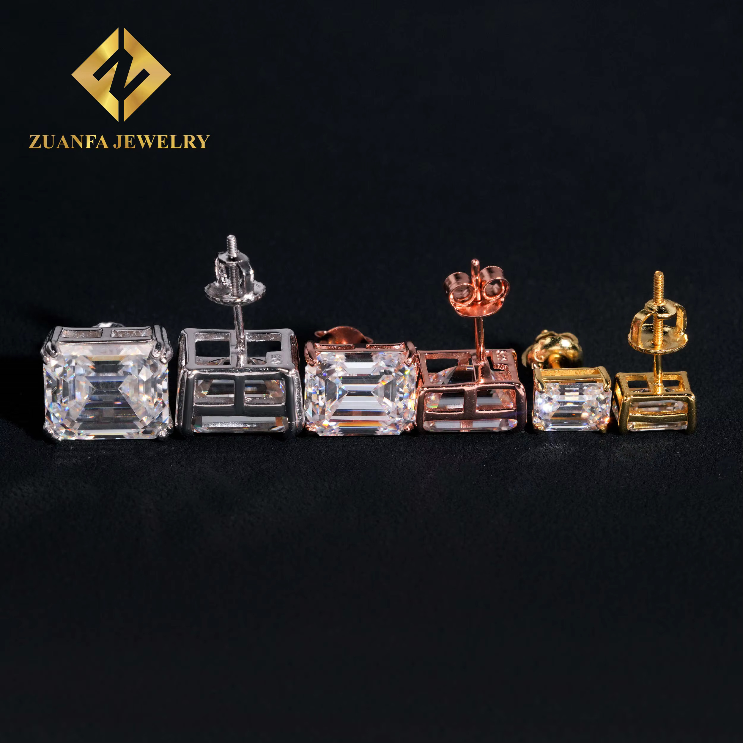 Men Women Fashionable Ear Studs Sterg Sier White Gold VVS 2CT 4CT 6CT 8CT 10CT Emerald Cut Moissanite Stud Earrings