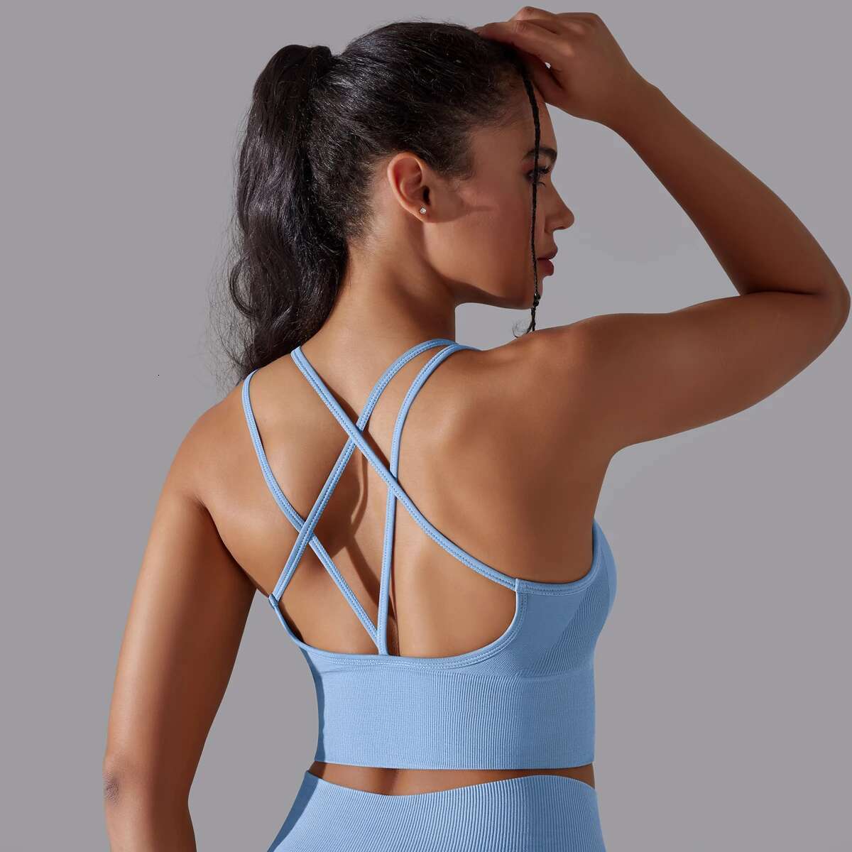 Crossover Back Underwear Solid Color Sports Bras Shockproof Gathering High Strength Vest Fiess Bra For Women
