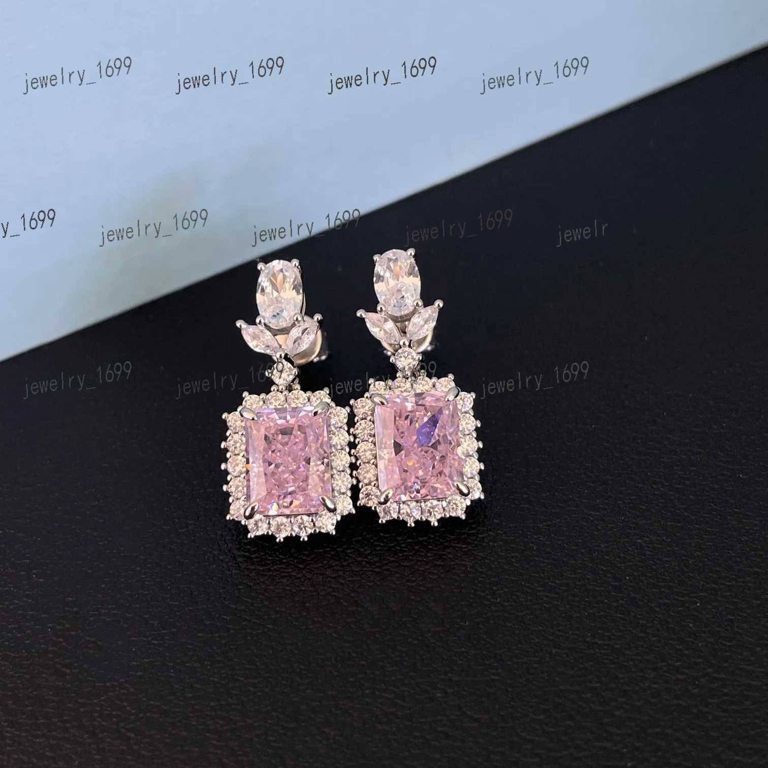 Wholesale Price Colored Moissanite Earrings S925 Pink Sapphire Radiant Cut 7*9mm Earrings For Women Jewelry