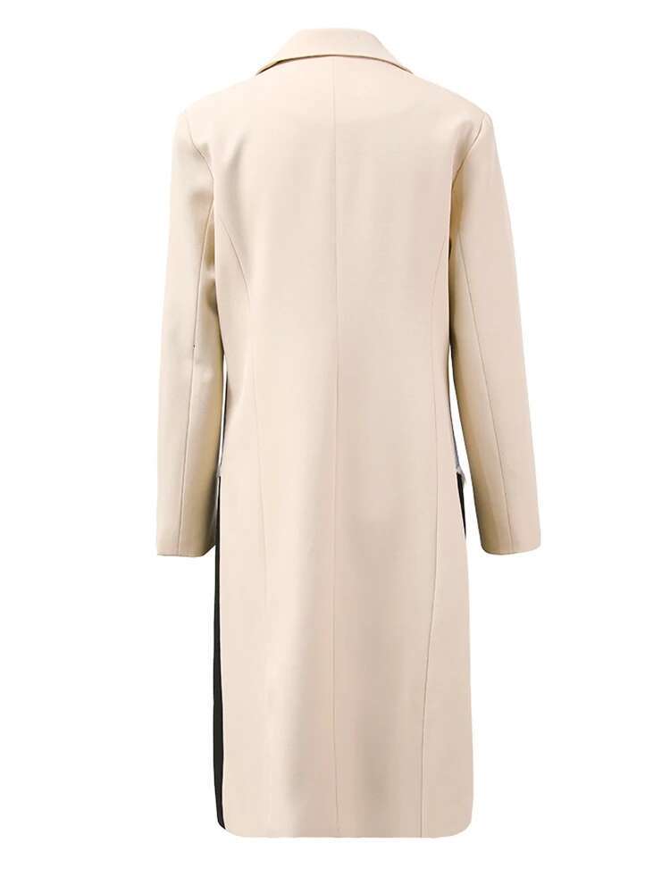 Women Beige Denim Color-Block Elegant Blazer New Lapel Long Sleeve Jacket Fashion Tide Spring Autumn 2025 Cpdb132