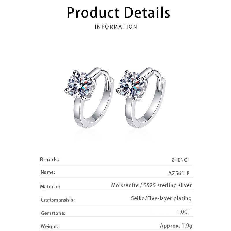 Fashion 925 Sterling Silver Women Earrings Fine Jewelry Wholesale GRA Certificate 1CT Moissanite Diamond Earrings
