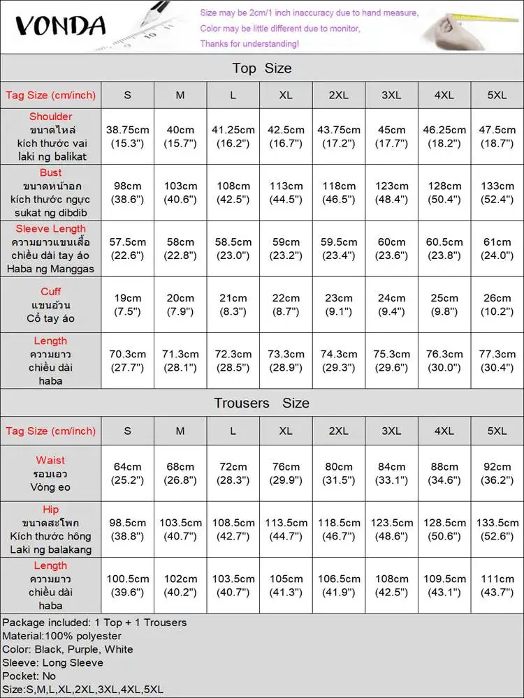 Plus Size VONDA Women Autumn High Neck Suits Solid Color Long Sleeve Matching Sets Elegant Split And Wide Leg Trousers 2PCs y250122