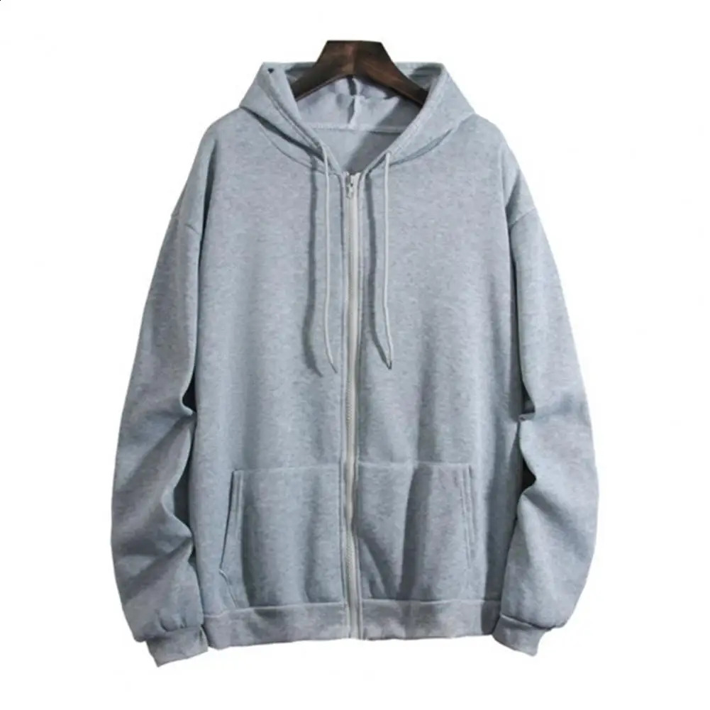 Fleece Lining Women Sweatshirt Plush Lining Solid Color Loose Harajuku Thick Hoodie Zipper Closure Simple Fashion Sweatshirt 250106