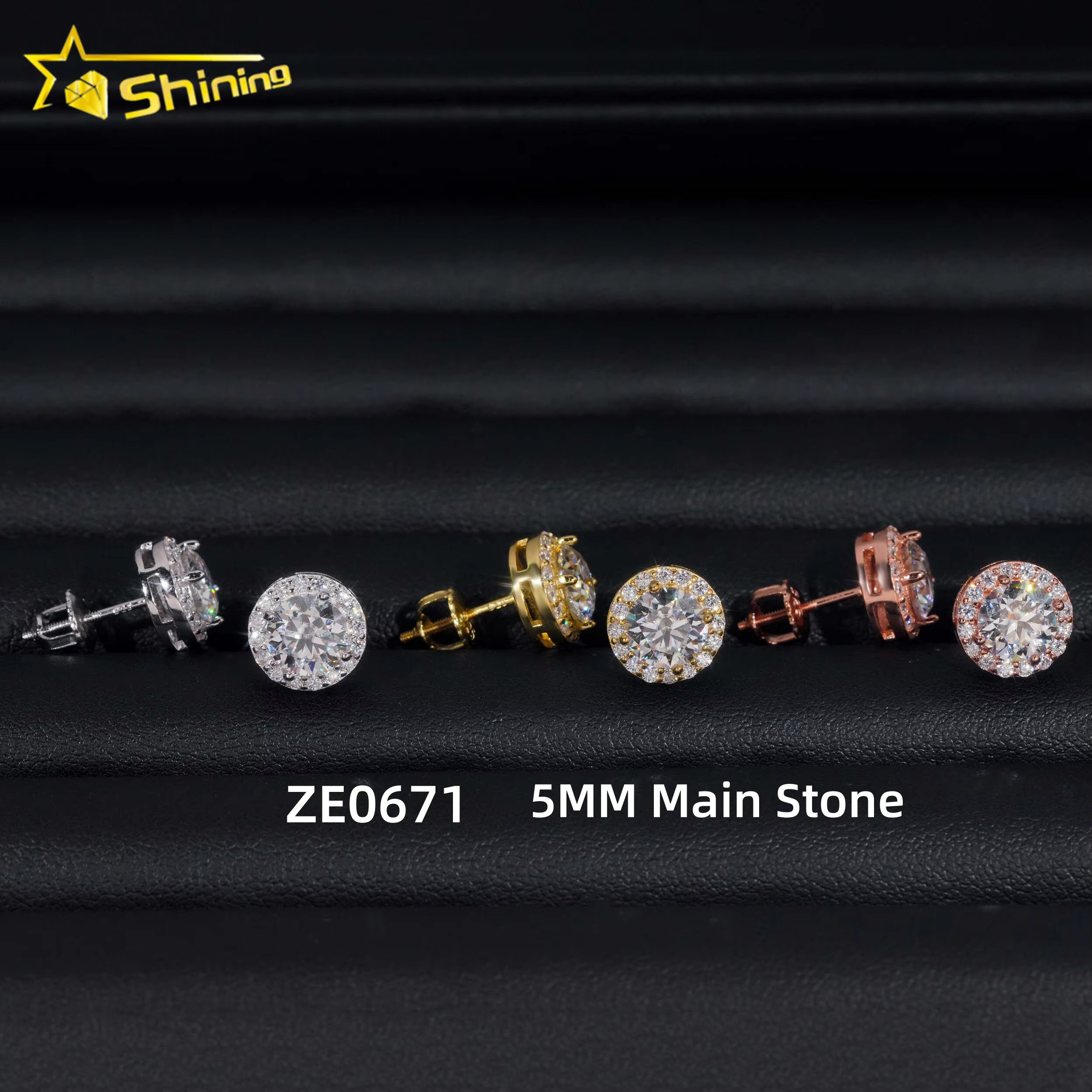 Hot Selg Hip Hop Style Sterg Sier 5MM 6.5MM 8MM Halo Design Round Moissanite Dia Stud Earrings
