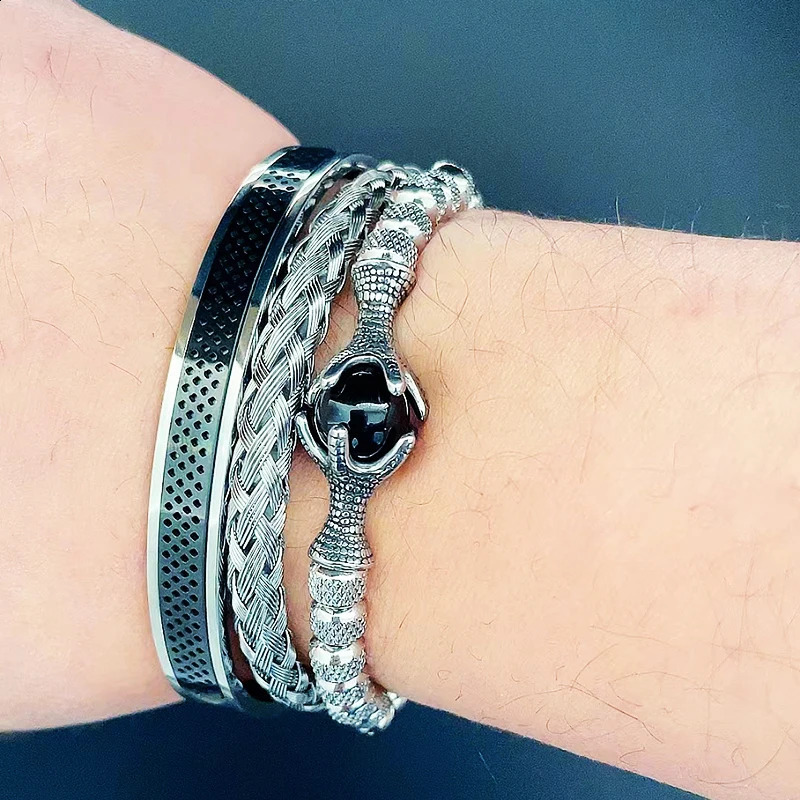 Tiger Eye Bead Eagle Charm Mens Bracelet Stainless Steel Womens Bracelet Couple Jewelry Set 250109