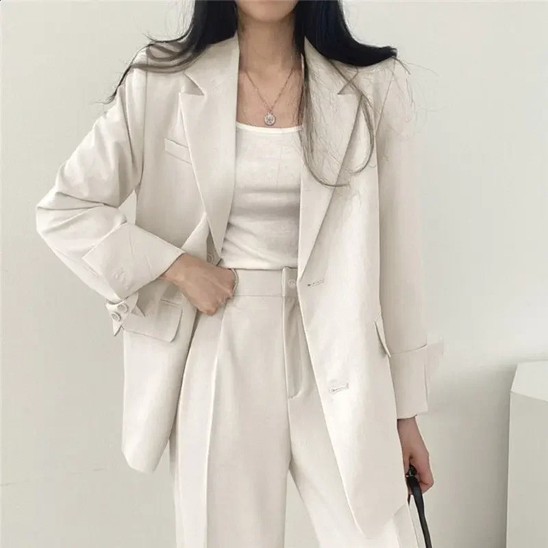 Womens Elegant British Style Casual Wide Leg Trousers 2Piece Suit Jacket Matching Set Plus Size Blazer and Suits 250106