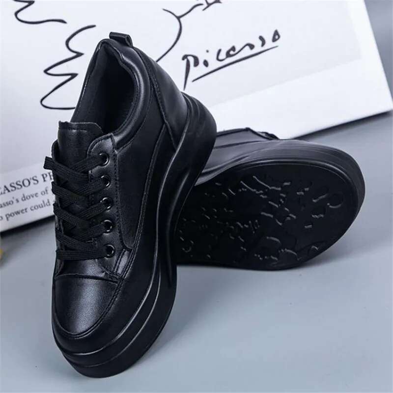 Hidden Heels Women Platform Wedge Sneakers Ladies Leather White BLACK Shoes Female Tenis Feminino Casual 40