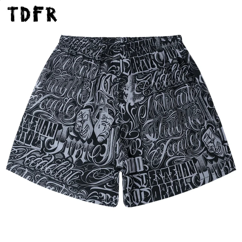 Full Print Casual Shorts Mens Summer Chicano style Streetwear Loose Wide Leg Elastic Waist Short Pants Men 250107