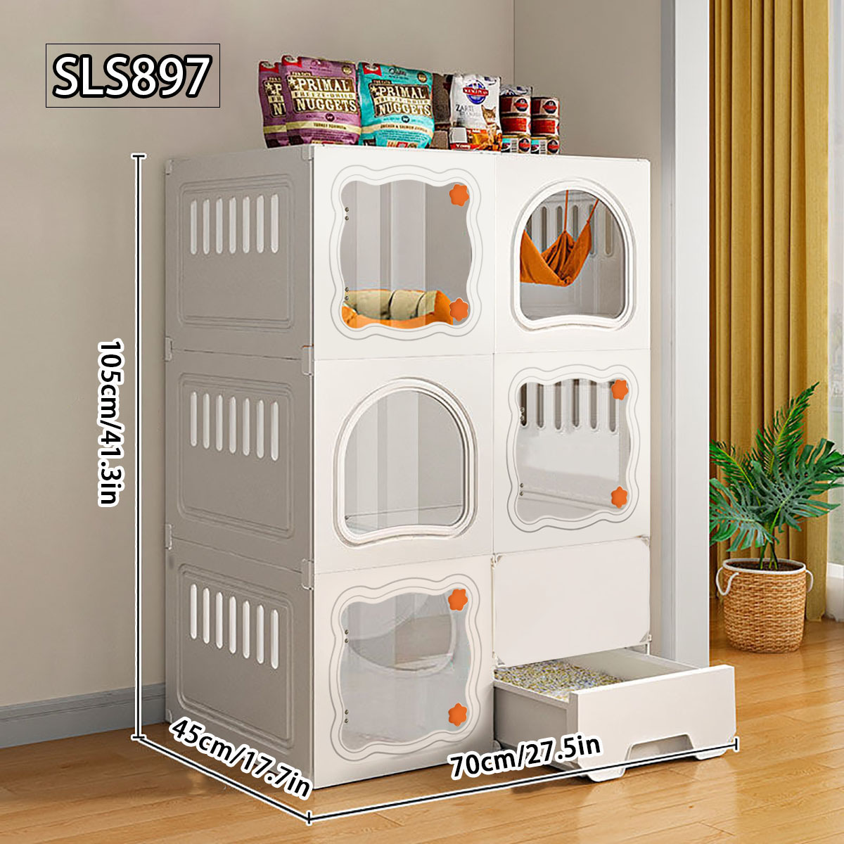 Durable Cat Habitat with Integrated Litter Tray - Ideal Indoor Cat Cage