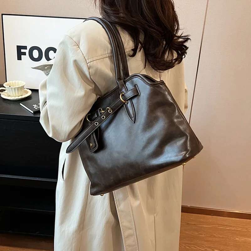 PU Leather Retro Tote Bag For Women Winter Trend New Fashion Y2k Lady Travel Shoulder Crossbody Bags Handbags