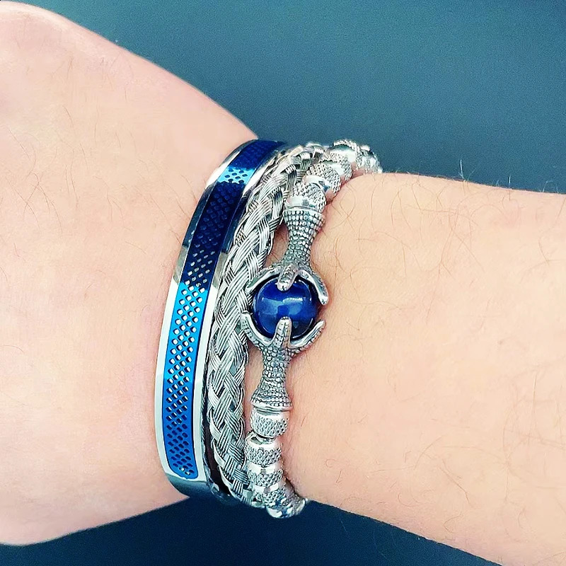 Tiger Eye Bead Eagle Charm Mens Bracelet Stainless Steel Womens Bracelet Couple Jewelry Set 250109