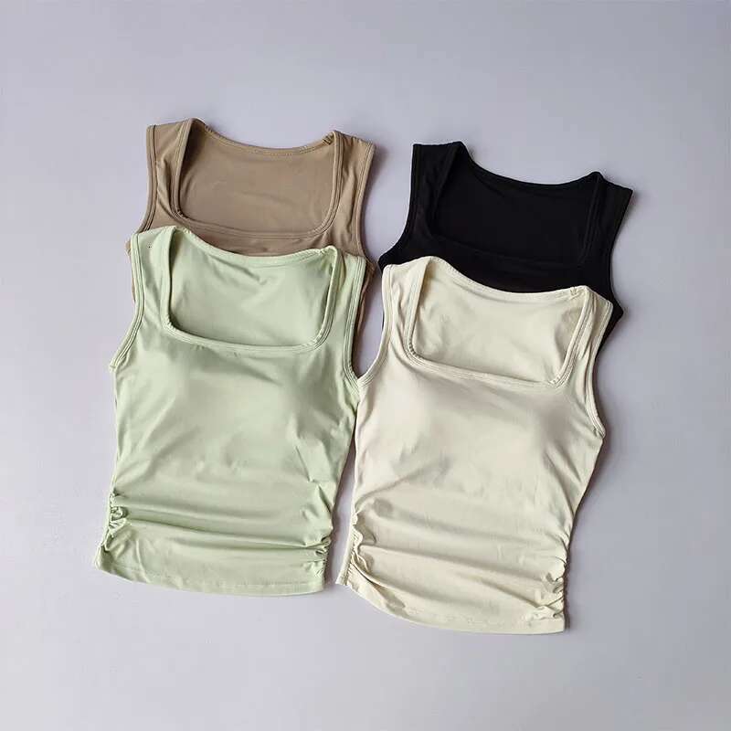 Square Collar Fixed One-Piece Sports Vest For Women Running Breast Collection Cross Shaped Fiess Bra Pilates Yoga Suit Summer