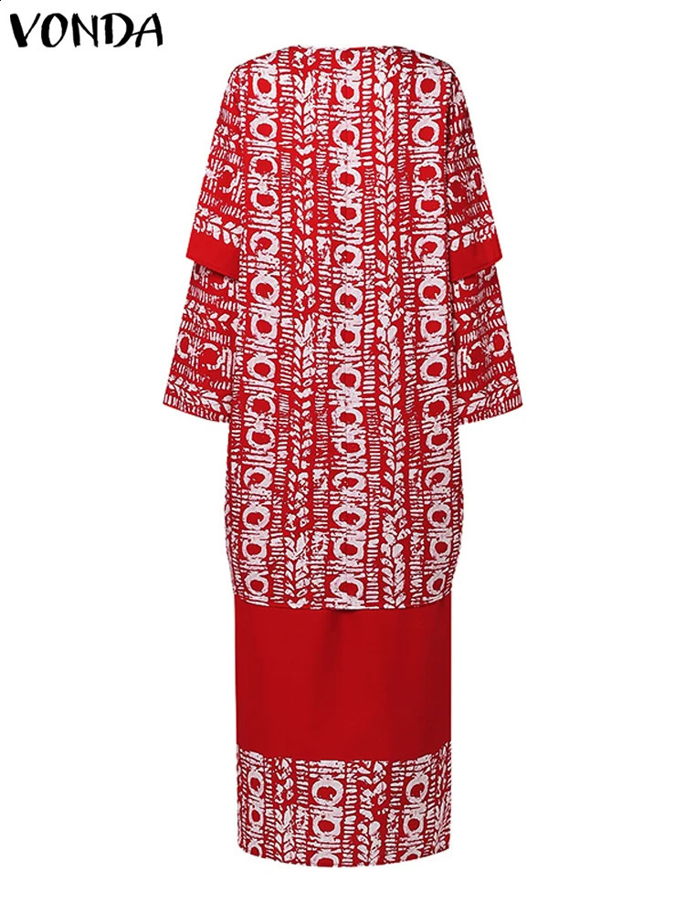 Plus Size 5XL VONDA Printed Outfit Sets 2024 Bohemian Elegant Long Sleeve TopHalf Skirt TwoPiece Casual Loose Suit 250106
