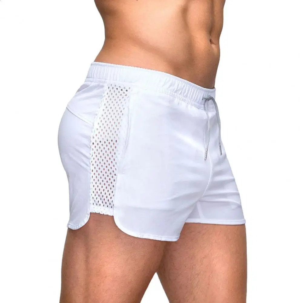 Elastic Waistband Men Shorts Quick Dry Mesh Drawstring Beach for Waist Surfing Fitness Sport Solid 250103