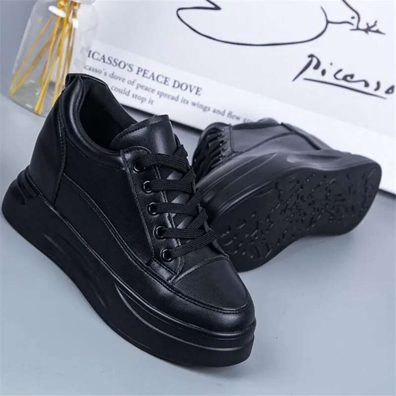 Hidden Heels Women Platform Wedge Sneakers Ladies Leather White BLACK Shoes Female Tenis Feminino Casual 40
