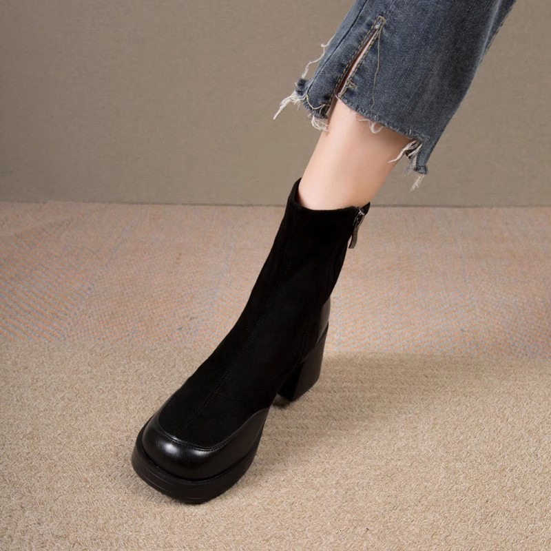 French High-Heeled Martin Women's Short 2024 Autumn And Winter New Korean Style Ankle Sole Thick Heel Elastic Slim Boots