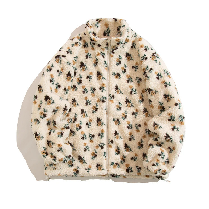 Harajuku Trendy Lambswool Jacket Men 2025 Autumn Winter Vintage Warm Fleece Coats Couple Zipper Loose Hip Hop Hipster Streetwear 250107