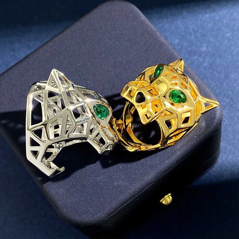 Panthere ring for man designer diamond emerald Gold plated 18K opening design European size diamond fashion