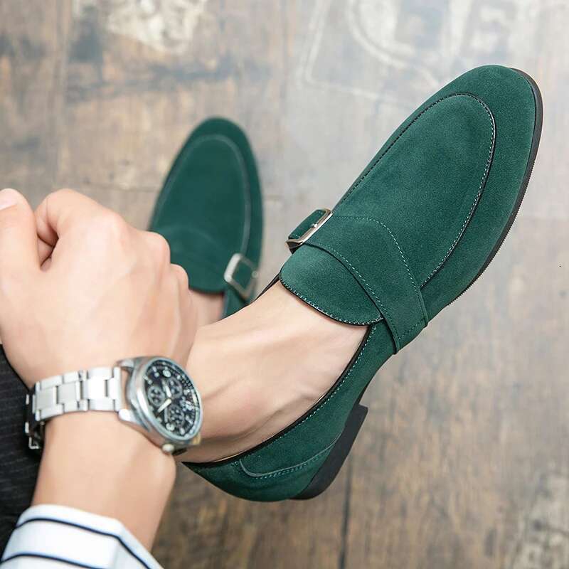 Mens Dress Peas Nubuck Leather Wedding Man Monks Designer Green Flats Business Male Casual Driving Shoes For Men Loafers