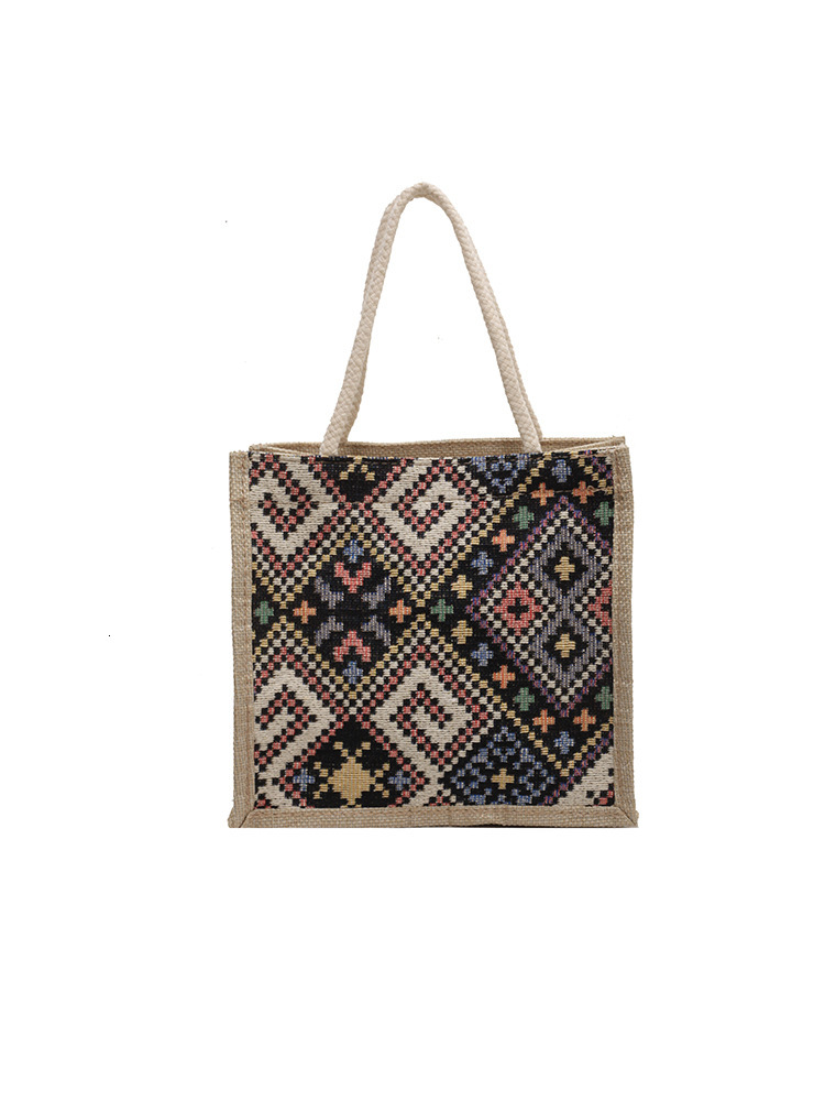 Ethnic Style Canvas Women Designer Handbag In Summer New Fashion For Going Out Portable Linen Lunch Box Bento Bag Hand-held Mommy Bag