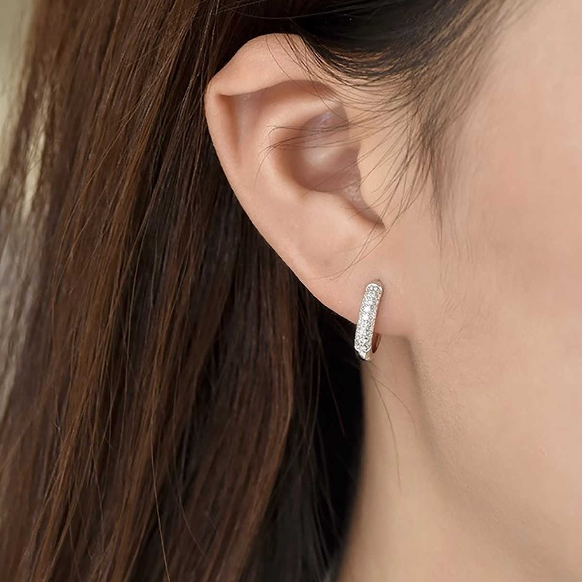 CAOSHI Elegant Paved Full Imitated Moissanite Circle Earrings For Fashion Party Women Wedding Silver Plated CZ Hoop Earrings OEM