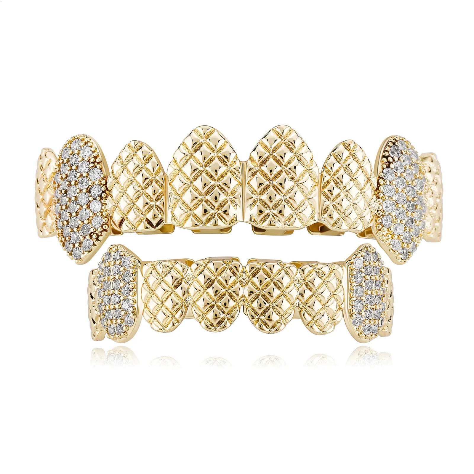 Hip Hop CZ Stones Teeth Caps Cubic Zircon Iced Out Micro Pave Top Bottom Charm Grills For Men Women Jewelry 250107