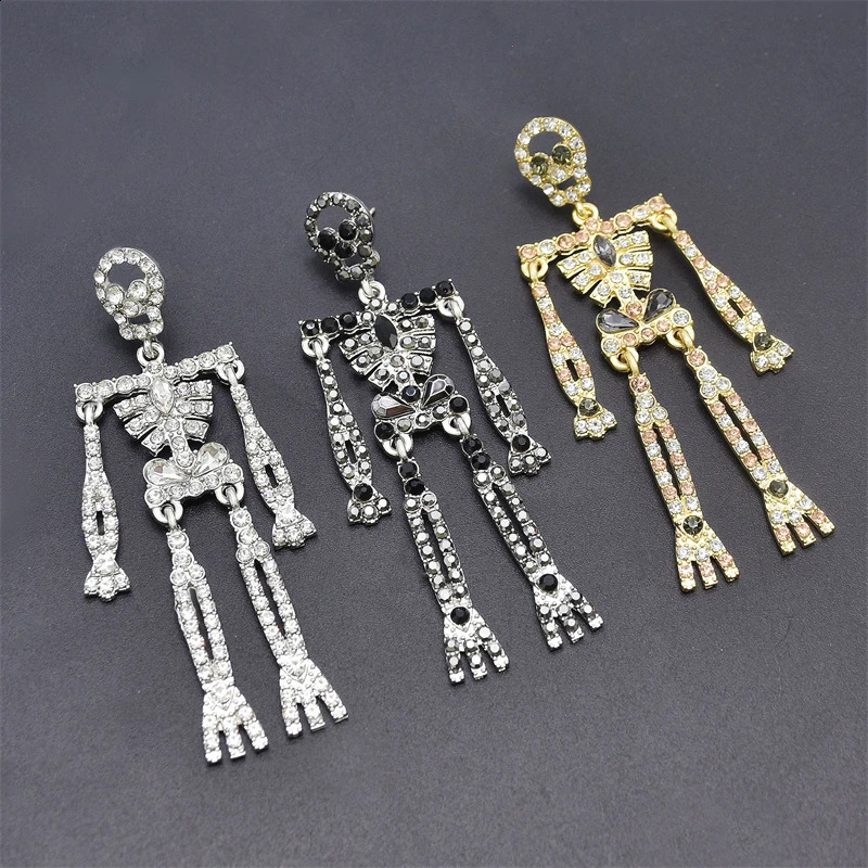 Crystal Skull Pendant Earrings Sparkling Transparent Water Diamond Decorative Leg Skull Stud Charm Pendant Earrings Womens Halloween Gift 250110
