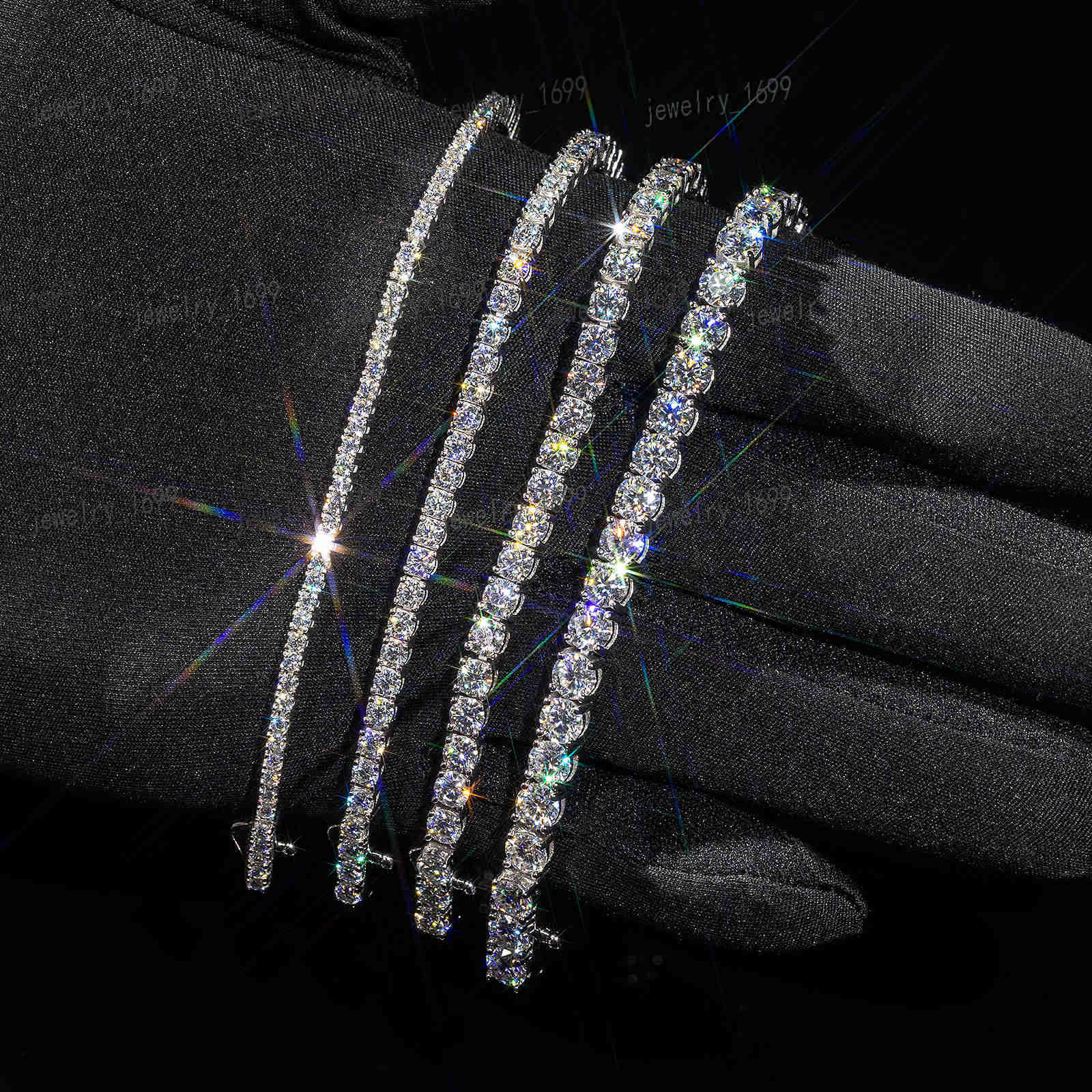 925 Sterling Silver Moissanite White Gold Plated Chain Sparkling 2MM VVS1 GRA Wedding Brides Jewelry Tennis Bracelet for Women