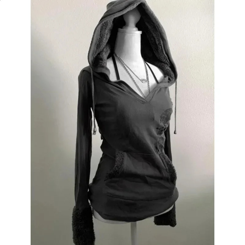 American Vintage Subculture Gray Long Sleeve T-Shirt Original Old Style Hoodie Y2k High Street Slim Women Tops Fall Fashion 250109