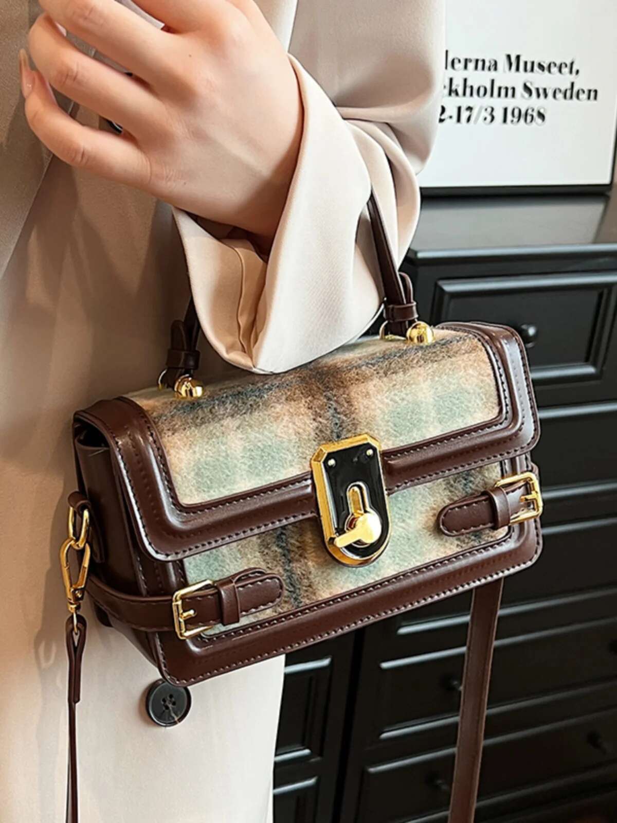 Autumn Winter Contrast Color Woolen Bag New Women's Versatile Shoulder Crossbody Bags Fashion Commute Square Handbags