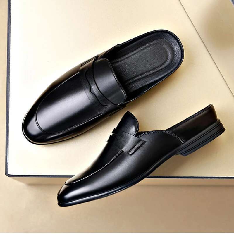 Fashion Cow Leather Mules For Men Soft Sole Business Half Slippers Man Designer Black Casual Loafers Shoes Male