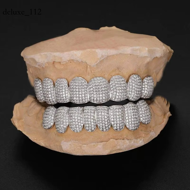Custom Hip Hop Teeth Top 8 Bottom Fully Iced Out Sterg Sier Dia Moissanite Grillz For Mens