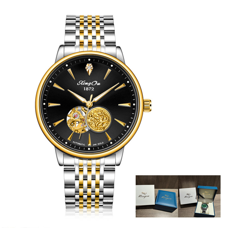 Luxury Skeleton Tourbillon Automatic Mechanical Watch with Night Glow and Waterproof Leather Strap for Men