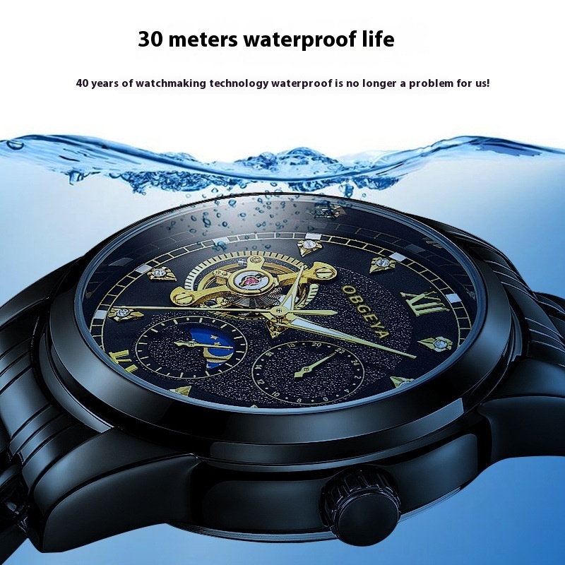 Luxury Men's Tourbillon Mechanical Watch with Skeleton Design and 30M Waterproof