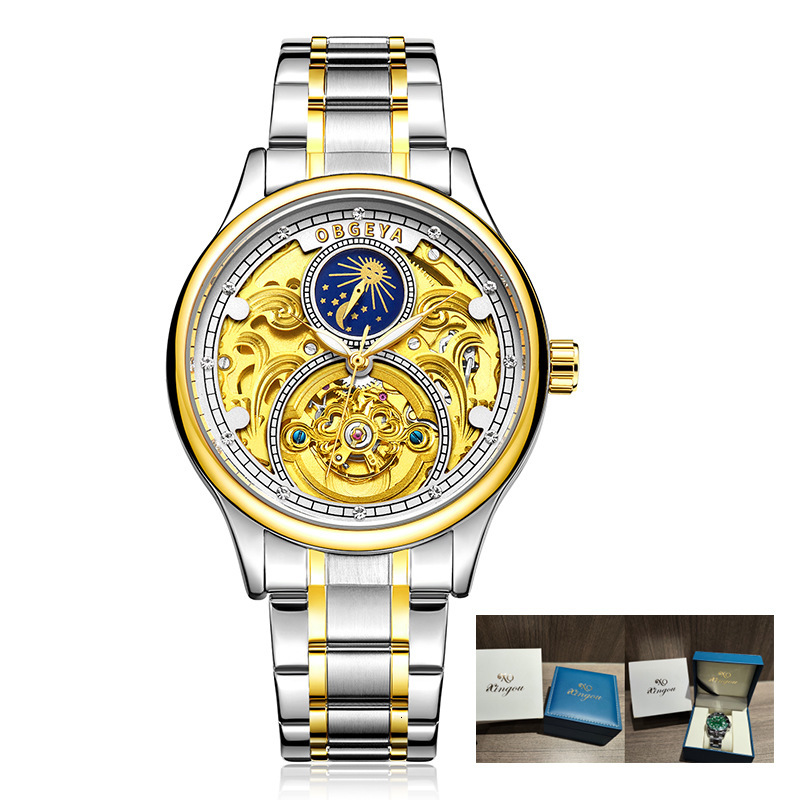 Men's Waterproof Skeleton Tourbillon Watch with Moon Phase and Automatic Movement