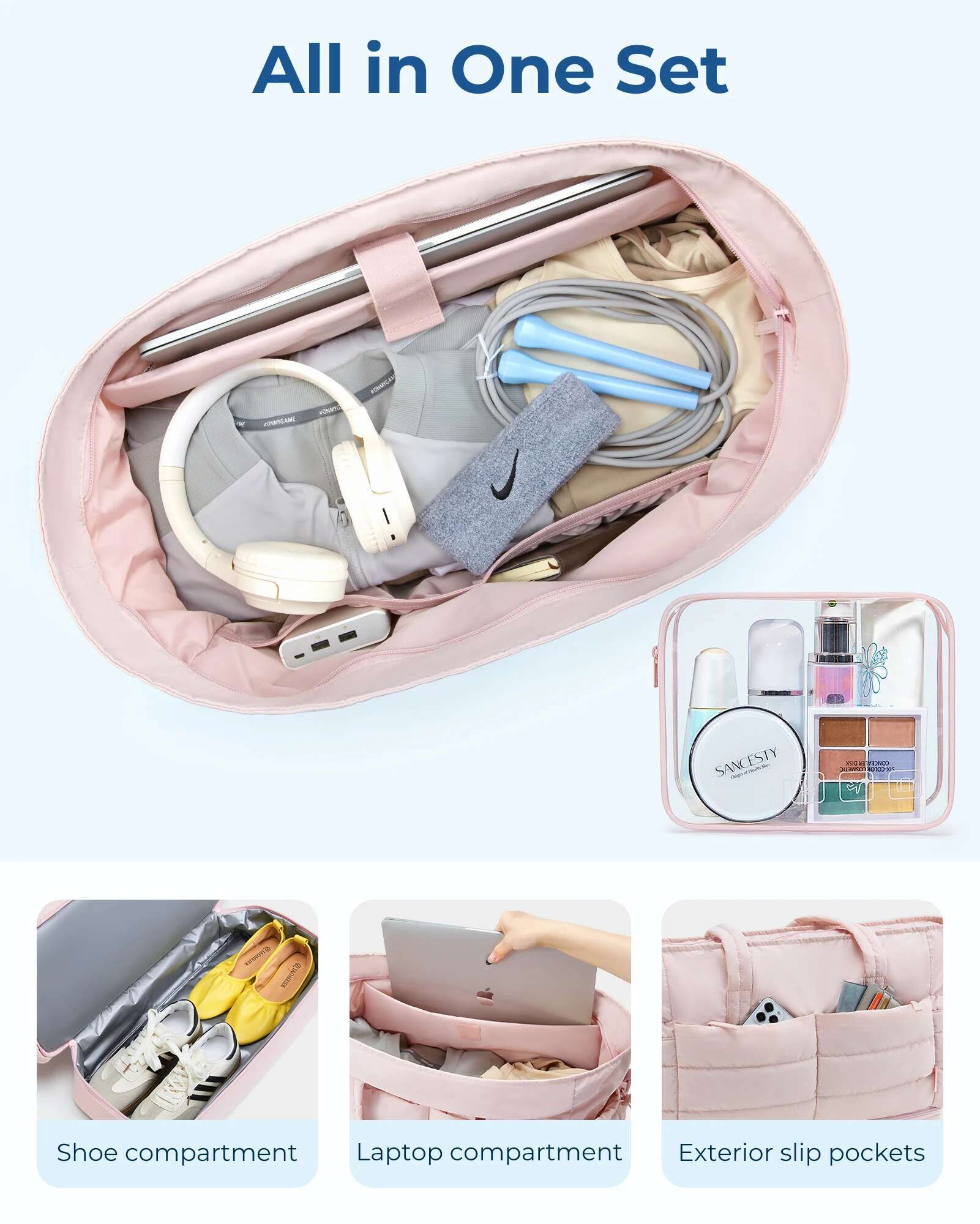 BAGAMRT Puffy Shoulder Tote Bag Large Capacity Quilted Crossbody Handbag 2Pc Travel Lage Womens Fiess Bags