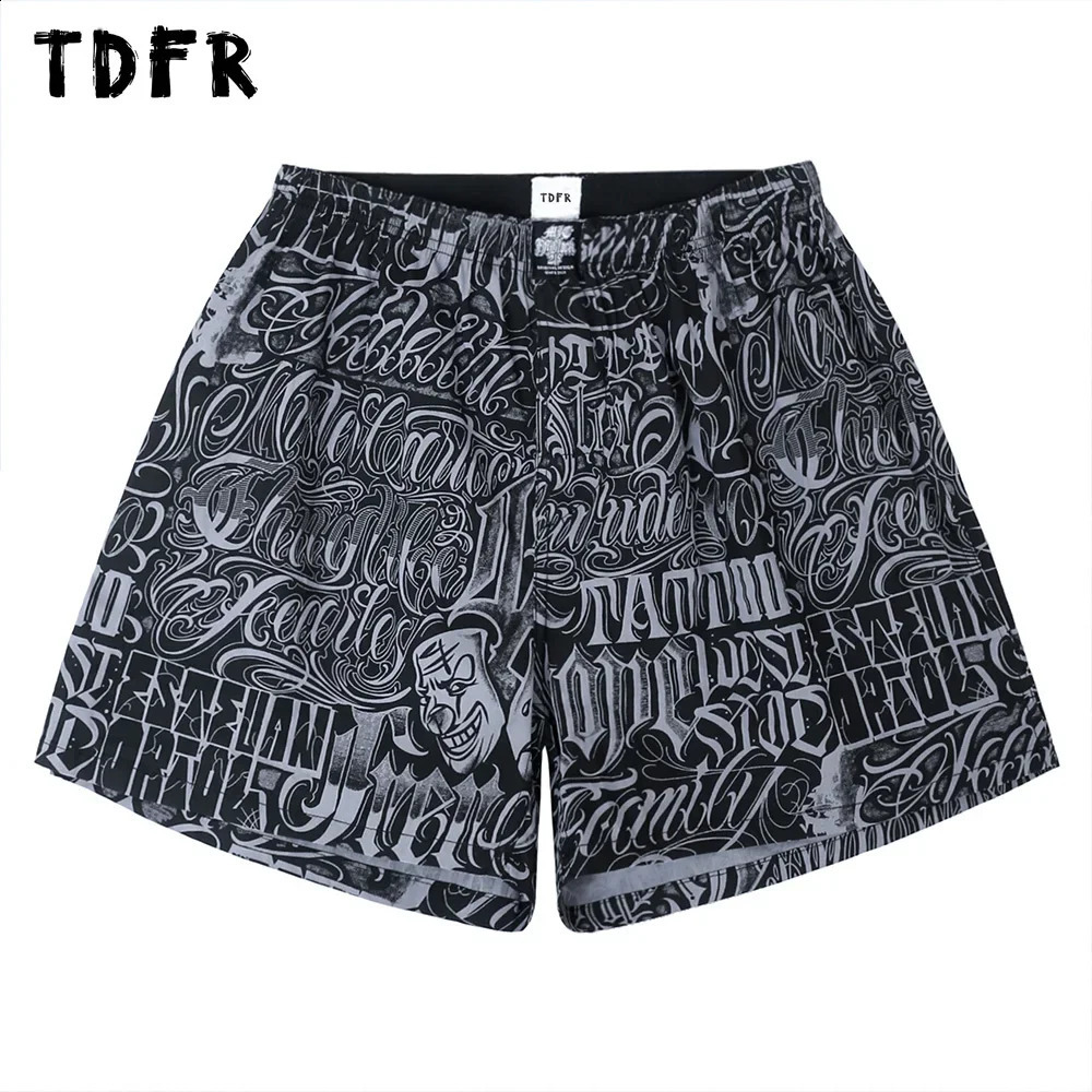 Full Print Casual Shorts Mens Summer Chicano style Streetwear Loose Wide Leg Elastic Waist Short Pants Men 250107