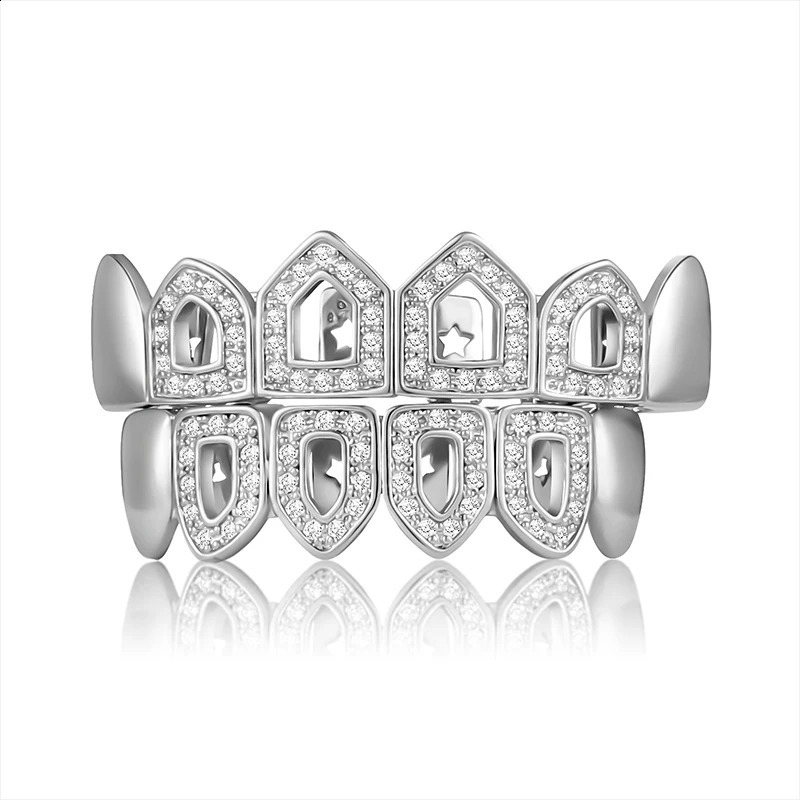 Teeth Set Iced Out Bling Caps Cubic Zircon Micro Pave Top Bottom Charm Grills For Men Women Jewelry 250107